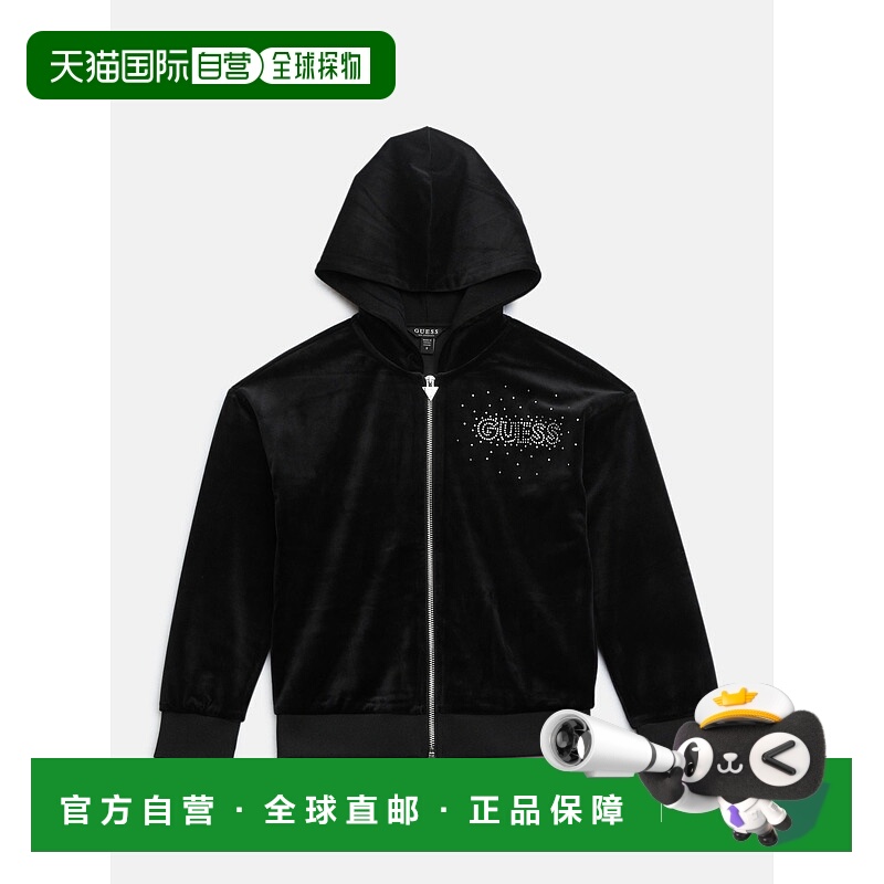 自营guessVelour Full-Zip Hoodie (7-14) - black 美国奥莱直发