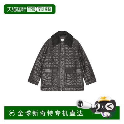 自营 ganniShiny Black Quilted Midi Jacket With Pointed Colla