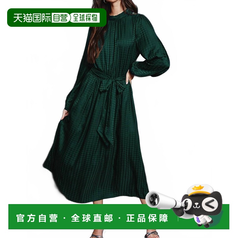 自营dress forumHoundstooth Satin Midi Dress In Forest Green