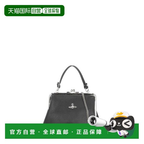 自营vivienne westwood黑色Granny Frame皮革顶部提手包-黑色 美