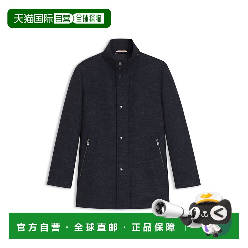 自营bossPackable-hood coat in a wool blend - dark blue 美国
