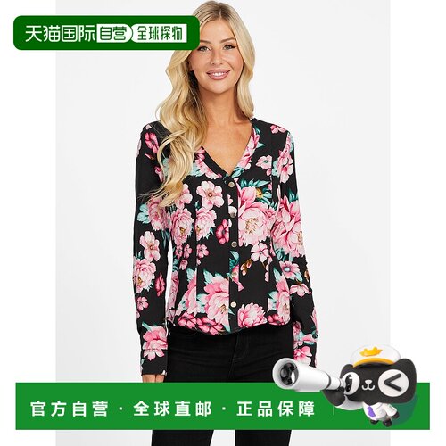 自营 guess卡迪印花梭织上衣-深黑色多色 美国奥莱直发女装