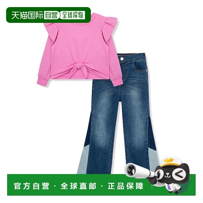 自营 Habitual Knit Top & Patchwork Denim Set - pink 美国奥莱