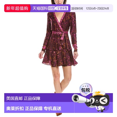 自营Marchesa Notte Printed V-Neck Mini Wrap Dress - black 美