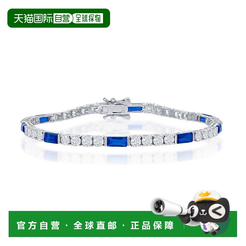 自营 simona925 纯银圆形和祖母绿切割 3 毫米网球手链 - 蓝色 美