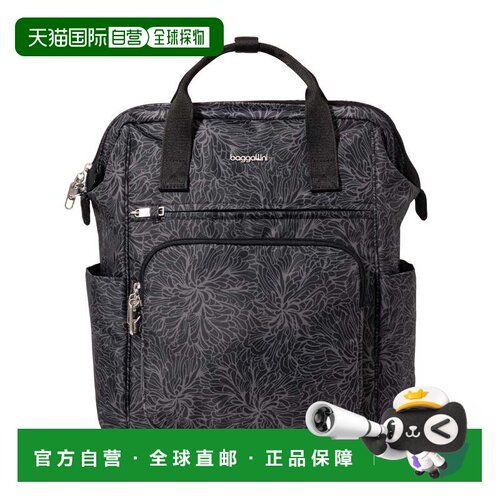 自营baggallini Securtex防盗温莎背包-午夜花朵印花 美国奥莱直