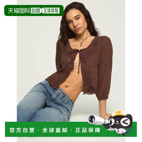 自营lucky brand幸运品牌女士节日Cutwork Flyaway衬衫-绿色 美国