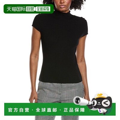 自营Elie Tahari Cap Sleeve High Neck Rib Top - black 美国奥