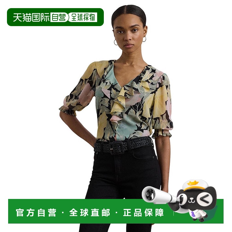 1h可退 【美国直邮】ralph lauren 女士 衬衫荷叶边格子精致宽松