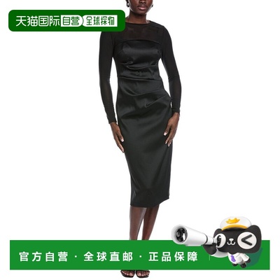 自营Aidan Mattox Solid Mid Dress - black 美国奥莱直发连衣裙