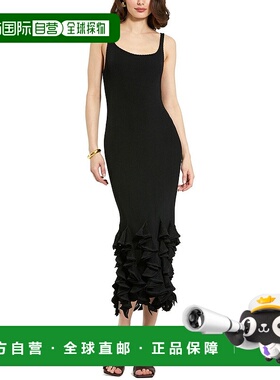 自营 Mac Duggal 罗纹针织中长连衣裙 - 黑色 美国奥莱直发包臀裙