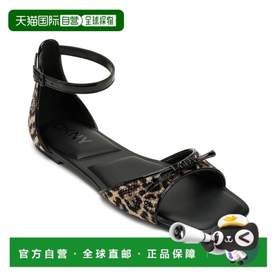 自营 dkny女式Dazey平脚踝系带凉鞋-自然色/黑色 美国奥莱直发