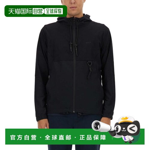 自营bossZip-Up Black Technical Fabric Hooded Sweatshirt - bl