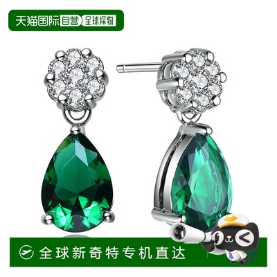 自营genevive纯银绿色方晶锆石梨形泪珠耳环 - 绿色 【美国奥莱】