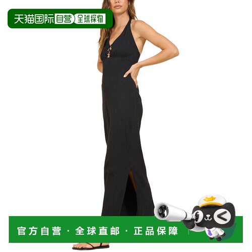 自营Surf Gypsy Crinkle Knit Halter Maxi Dress - black 美国奥