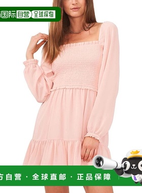 自营 1.State Mini连衣裙女式桃皮雪纺褶边FTS1382-粉红色 美国奥