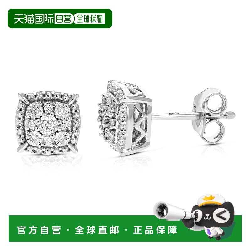 自营vir jewels1/10 克拉 0.925 纯银爪镶圆形实验室生长钻石耳钉