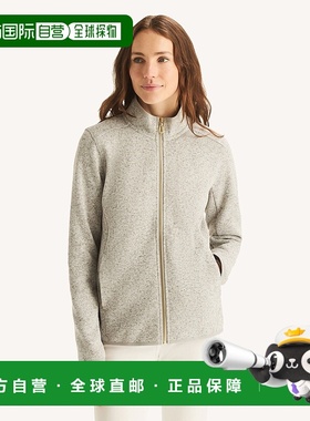自营Nautica Womens Mock-Neck Fleece Full-Zip Jacket - grey s
