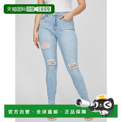 自营 guessEco Simmone高腰紧身牛仔裤-内缝30分轻洗 美国奥莱直