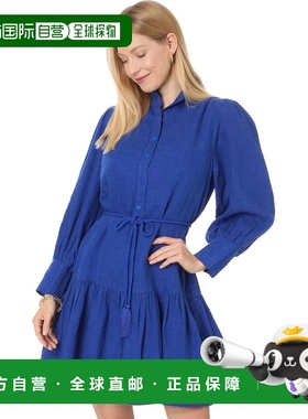 自营Lilly Pulitzer Drena Dress Women's Blue  Linen Tassel-Ti