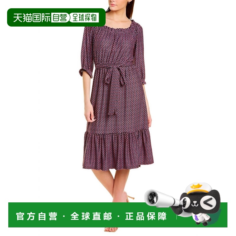 自营 melissa masse褶边瓷砖印花连衣裙,黑色/紫色/粉红色 美国
