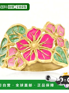 自营 Ross-Simons 14 克拉黄金意大利多色珐琅花朵戒指 - 黄色 美