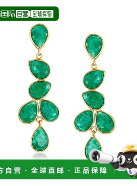自营 Ross-Simons 18 克拉金镀在纯银上祖母绿吊式耳环 - 绿色 美