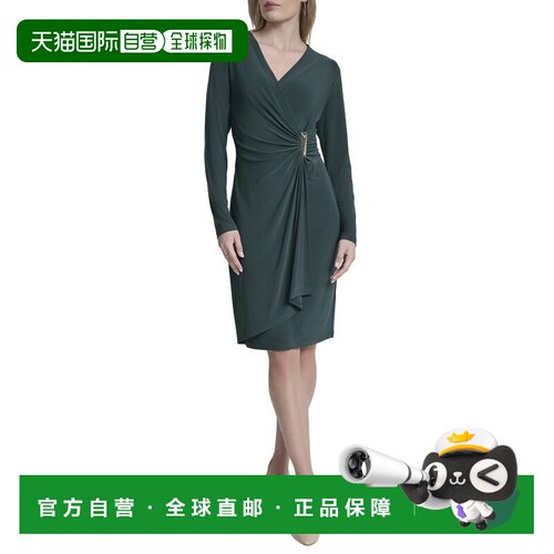 自营DKNY环绕式连衣裙-绿色 美国奥莱直发