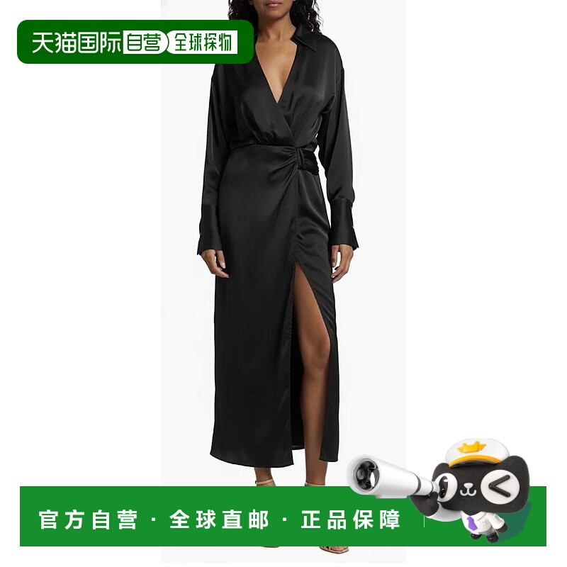 自营ramy brookAurora Draped Satin Shirtdress In Black - blac