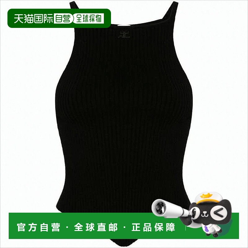 自营courreges罗纹无袖高领连体衣-黑色 美国奥莱直发性感