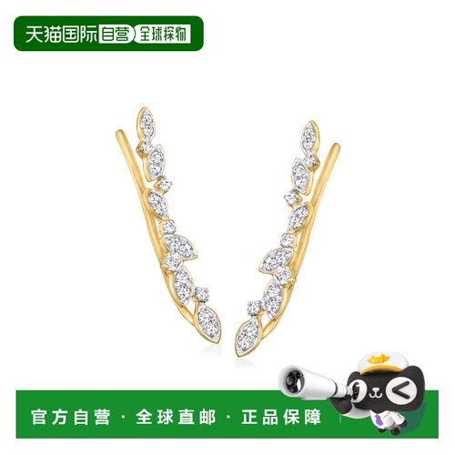 自营Ross-Simons Diamond Leaves Ear Climbers 14kt 黄金 - 白色