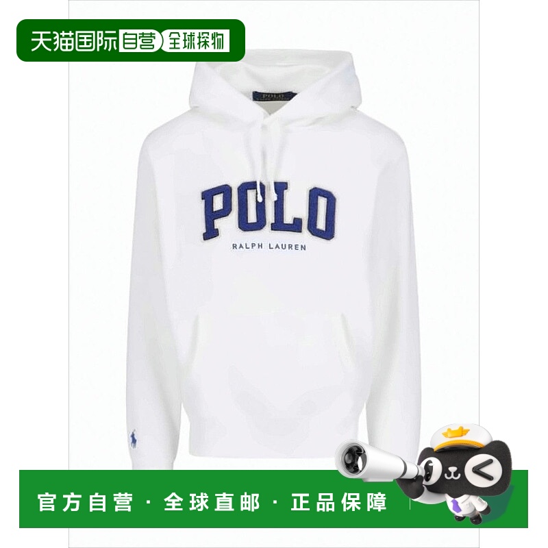 自营polo ralph laurenWhite Hoodie With Bold Polo Text And Ka