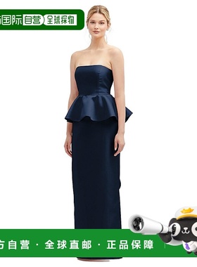 alfred sung露肩缎面长裙，配有层叠荷叶边装饰 - 午夜海军蓝 【