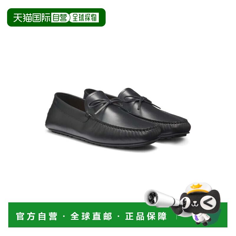 自营boss皮革-黑色蝴蝶结饰边驾驶员鹿皮鞋 美国奥莱直发男鞋图片