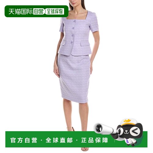 自营Le Suit 2pc方领夹克和裙子套装-紫色 美国奥莱直发包臀裙