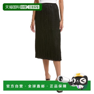 美国奥莱直发半身裙长裙百褶裙 黑色 自营Bella Dahl褶皱迷笛裙
