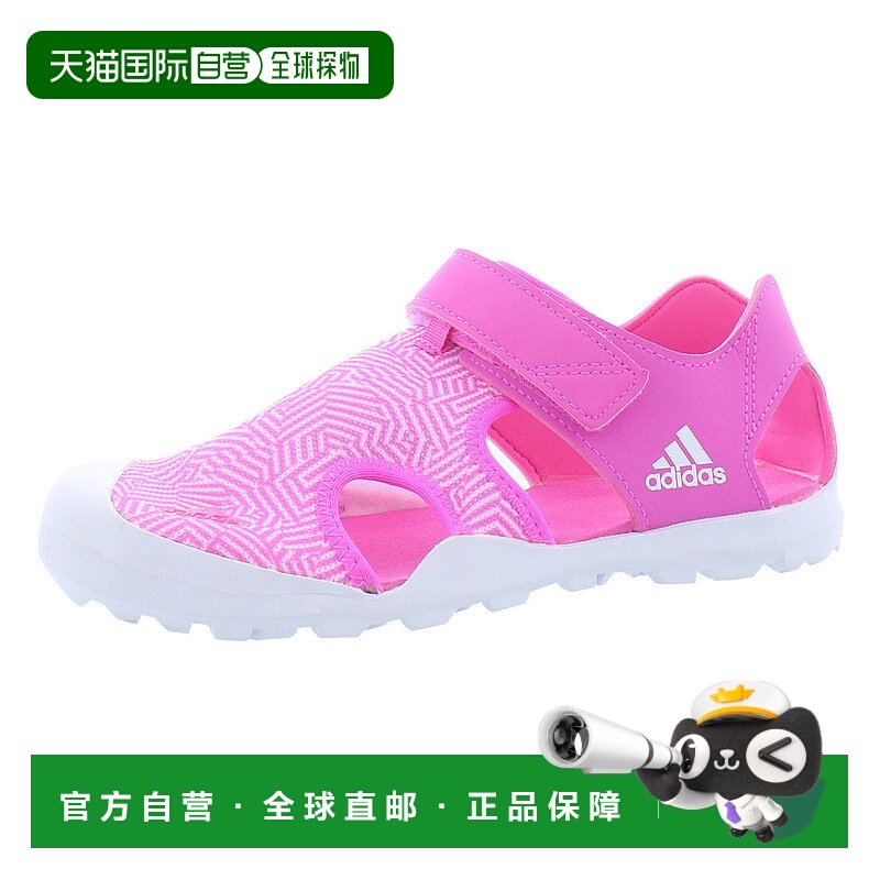 美国直邮Adidas阿迪达斯女童凉鞋粉红色徽标魔术贴不露趾舒适