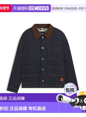 自营bossIndigo-denim jacket with contrast collar - dark blue