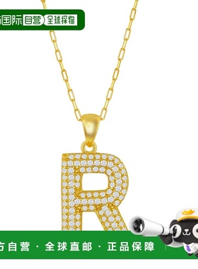 自营 simona纯银 Micro Pave CZ \'J\' 块首字母带回形针链 - 镀