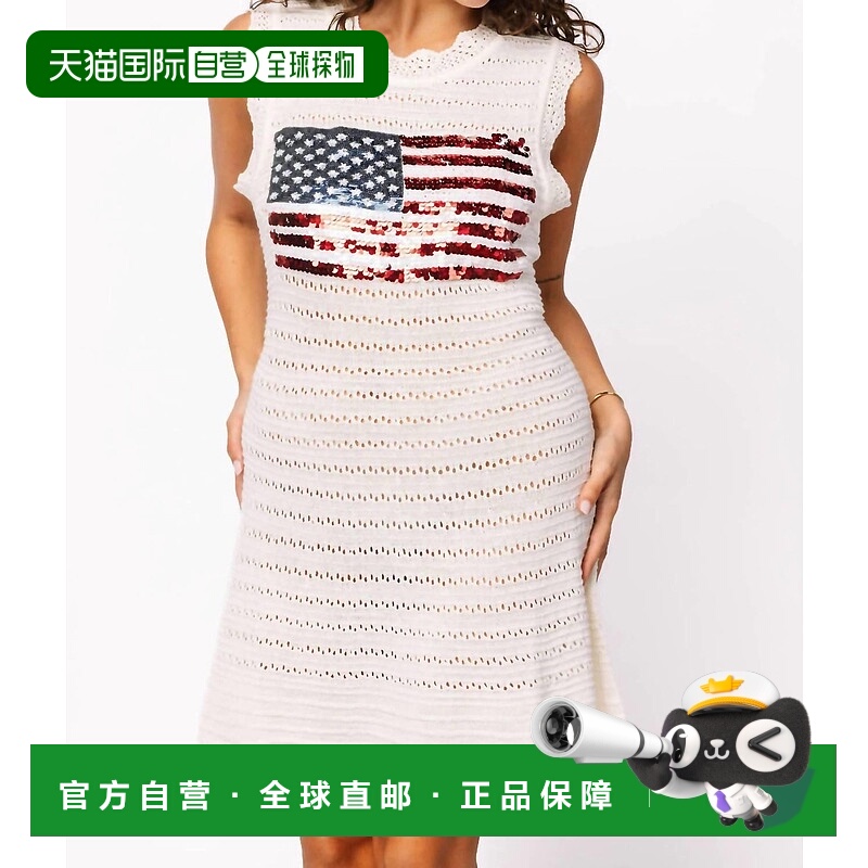 自营 queen of sparkles白色蕾丝针织美国国旗背心 美国奥莱直发