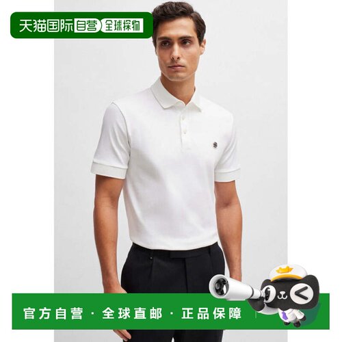 自营Hugo Boss 男式 Parris 01 金属徽标 Polo 衫，白色 - 白色
