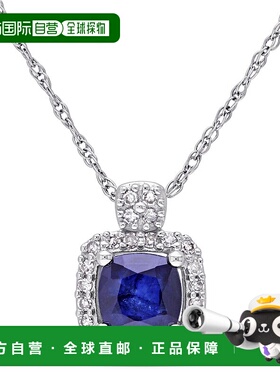 自营 mimi & max1/10 CT TW 光环钻石和垫形切割漫射蓝宝石吊坠配