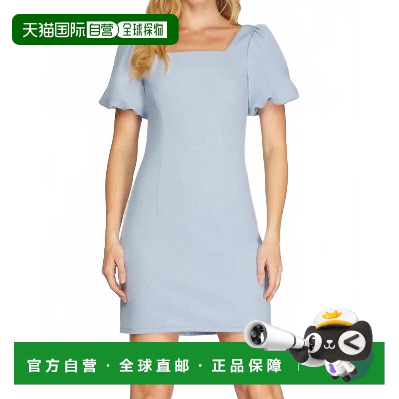 自营she + skyPalmer Puff Sleeve Mini Dress In Light Blue - l