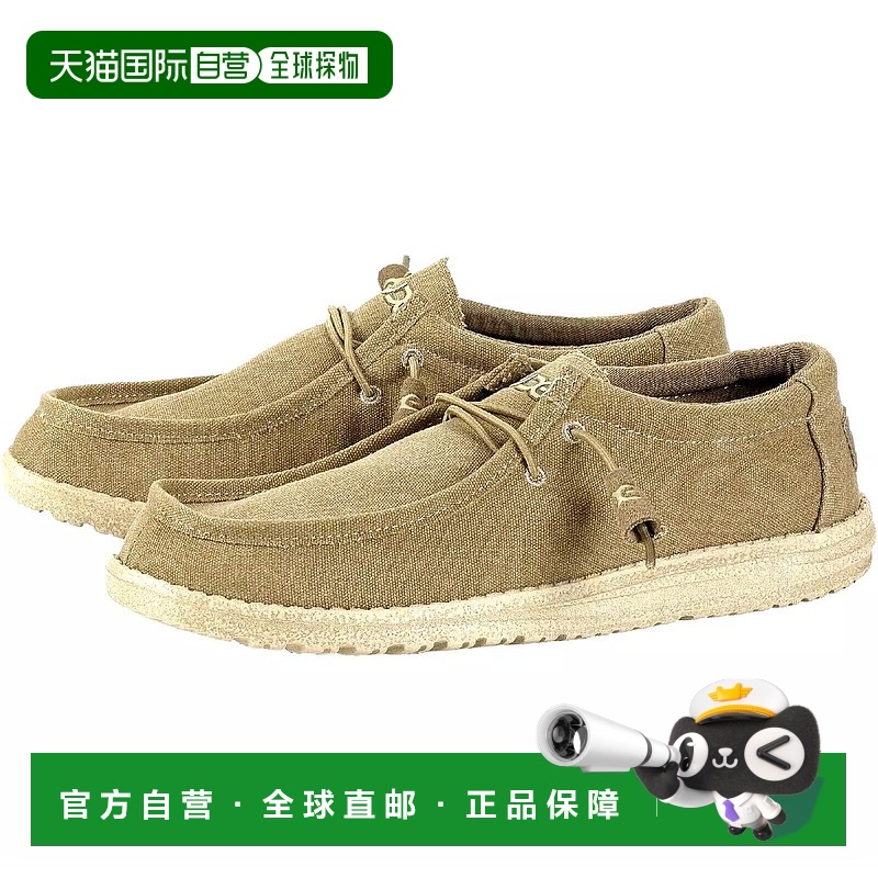 自营 Hey Dude WALLY 110061602休闲鞋男式栗色帆布滑套舒适-棕色