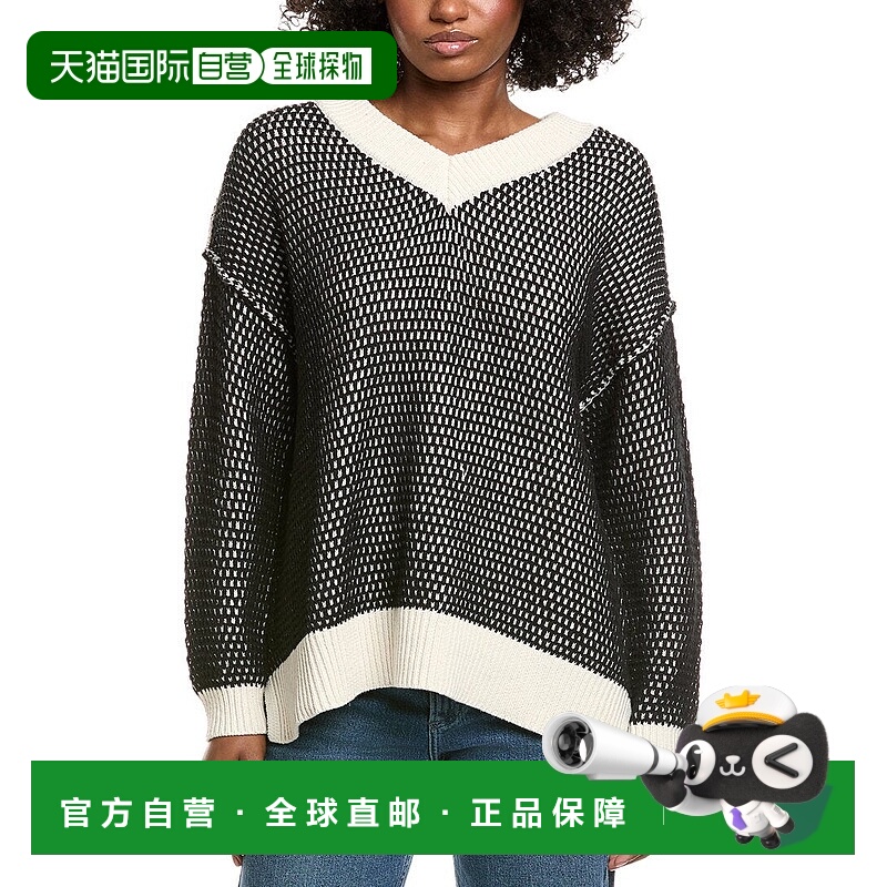 自营Vintage Havana Honeycomb Knit V-Neck Sweater - white 美