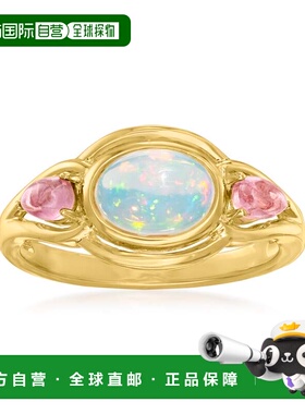 自营Ross-Simons 埃塞俄比亚蛋白石和粉红色碧玺戒指 18kt 金镀在