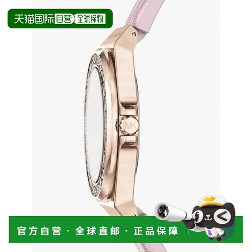 自营michael korsLennox pave玫瑰金-色调和徽标硅胶表带手表-玫