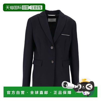 自营peserico黑色合身剪裁经典翻领西装外套-黑色 美国奥莱直发