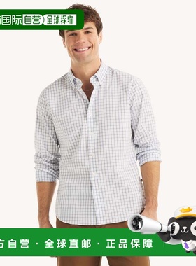 自营Nautica Mens Slim Fit Wrinkle-Resistant Plaid Shirt - bl