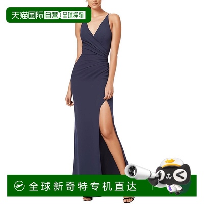 自营 dress the population女式褶边正式晚礼服-海军蓝 美国奥莱